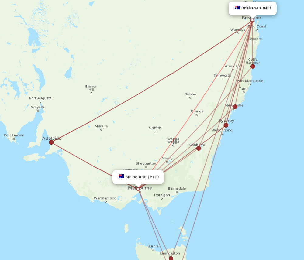 Flights from Brisbane to Melbourne BNE to MEL Flight Routes