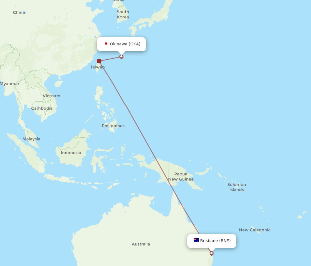 Flights from Brisbane to Okinawa BNE to OKA Flight Routes