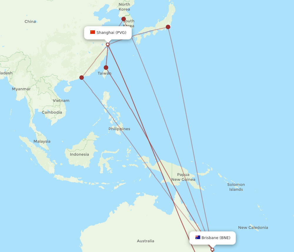 BNE to PVG flights and routes map