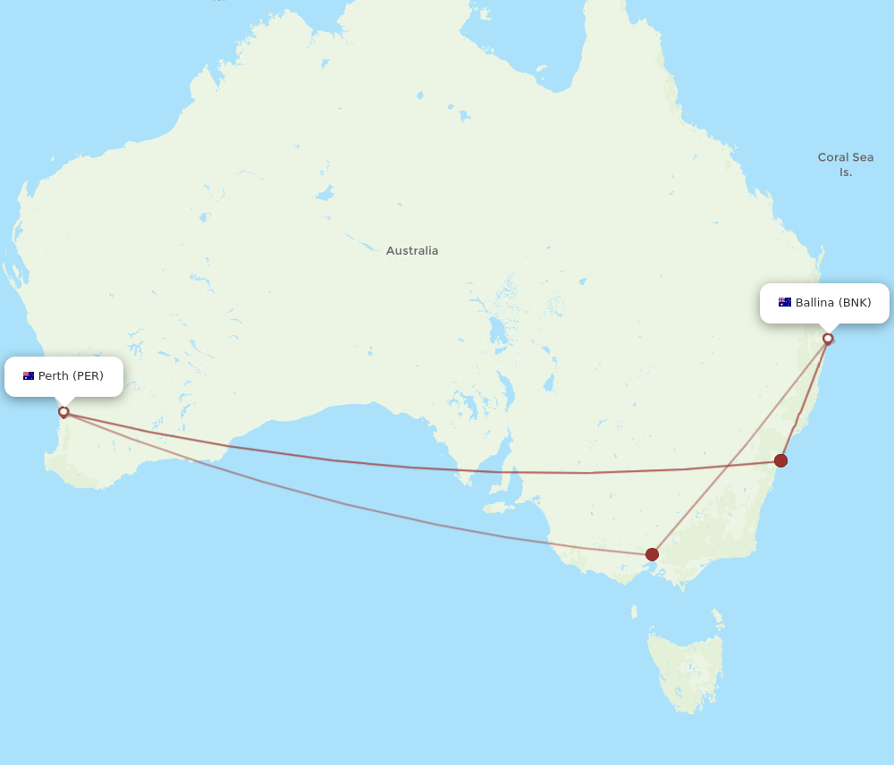 Flights from Ballina to Perth, BNK to PER - Flight Routes