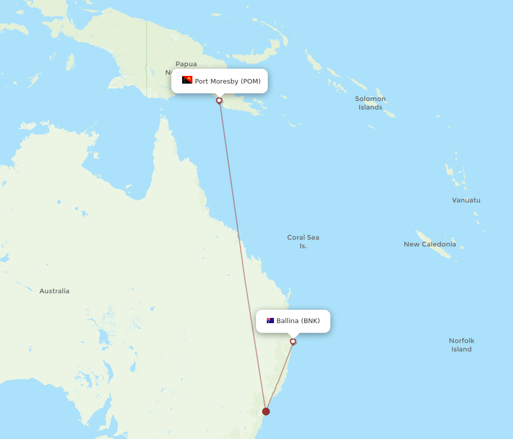 Flights from Ballina to Port Moresby, BNK to POM - Flight Routes