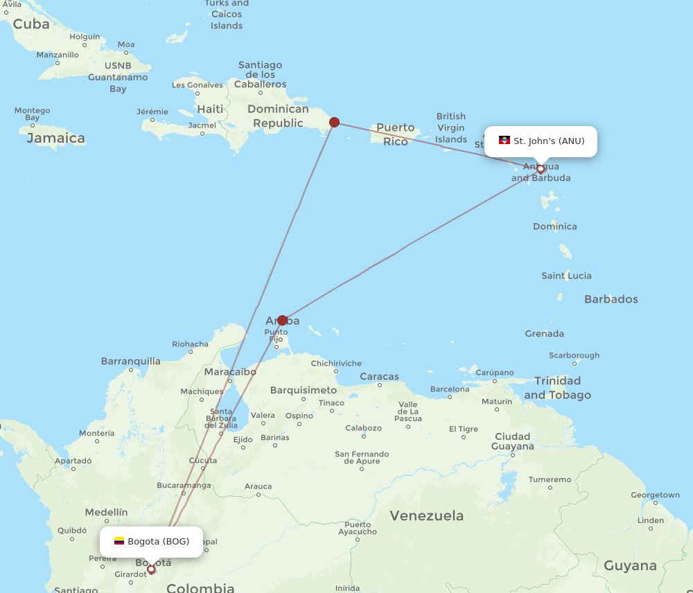 Flights from Bogota to Antigua BOG to ANU Flight Routes