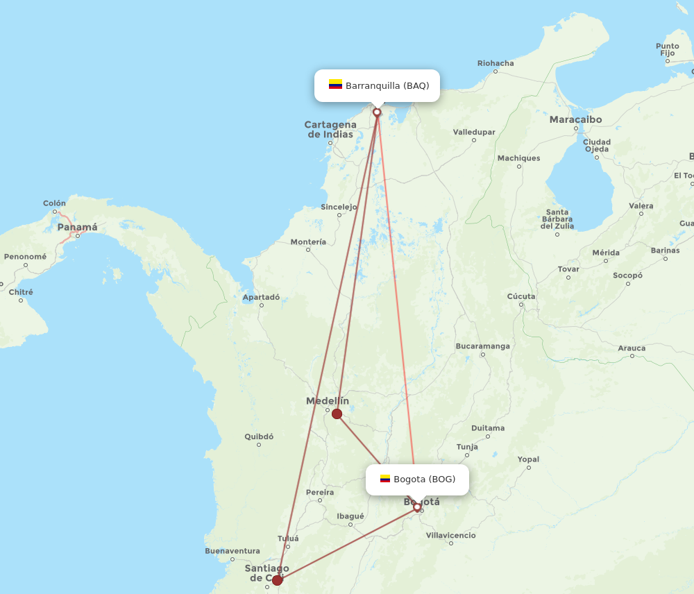 Flights from Bogota to Barranquilla BOG to BAQ Flight Routes