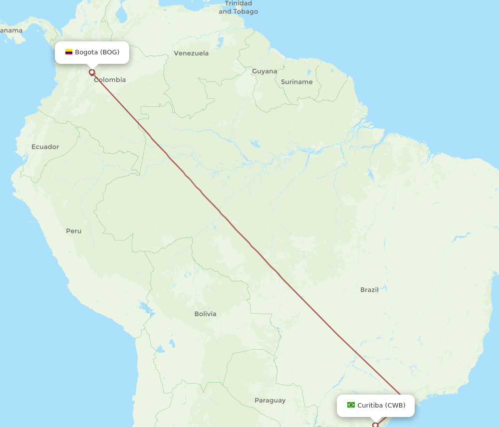 All flight routes from Bogota to Curitiba, BOG to CWB - Flight Routes