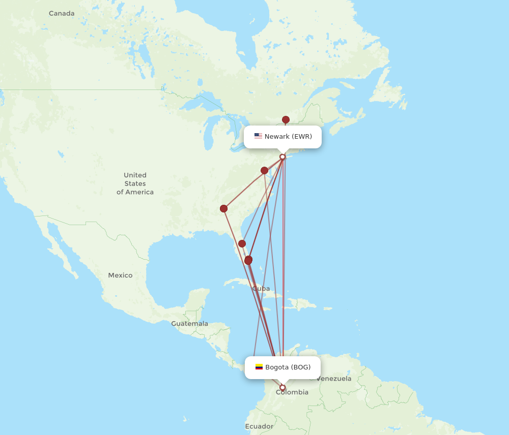 Flights from Bogota to New York BOG to EWR Flight Routes