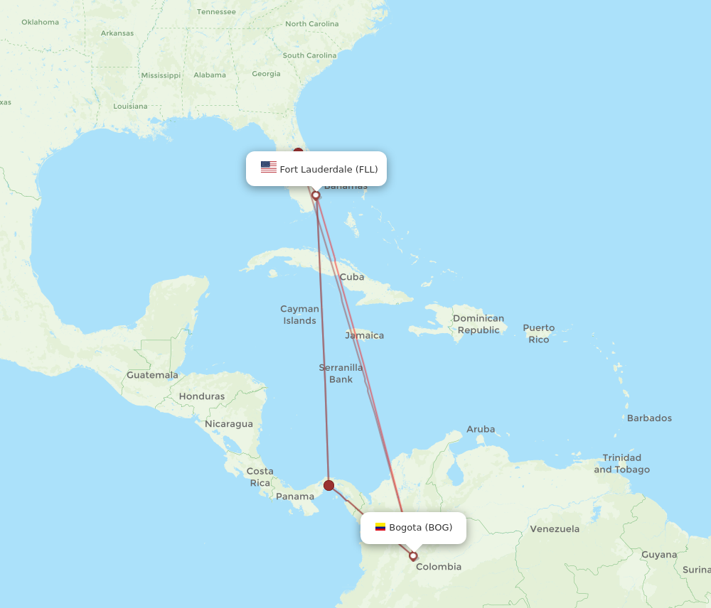 Flights from Bogota to Fort Lauderdale BOG to FLL Flight Routes