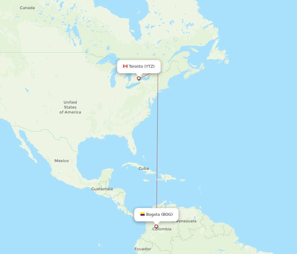 Flights from Bogota to Toronto BOG to YTZ Flight Routes