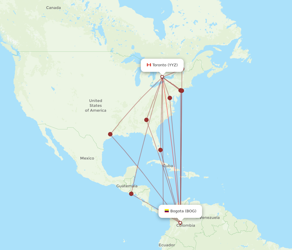 Flights from Bogota to Toronto, BOG to YYZ - Flight Routes