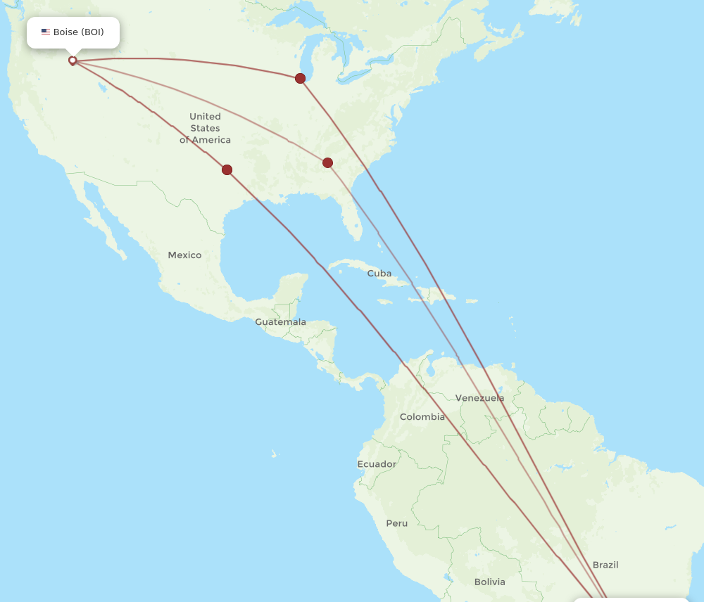 All flight routes from Boise to Sao Paulo, BOI to GRU - Flight Routes