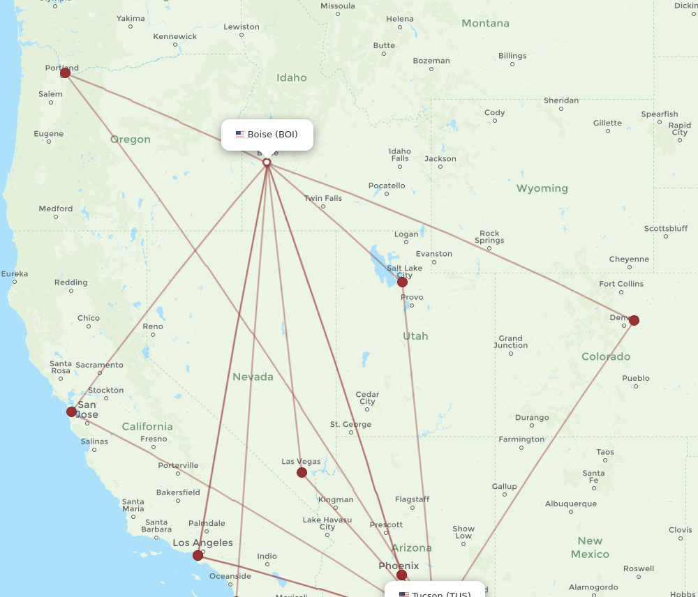 All Flight Routes From Boise To Tucson, BOI To TUS - Flight Routes