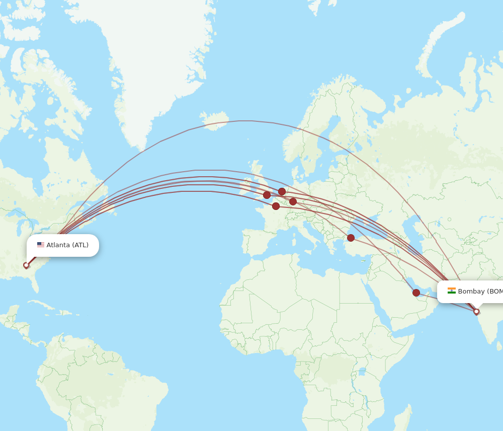 All flight routes from Mumbai to Atlanta, BOM to ATL - Flight Routes