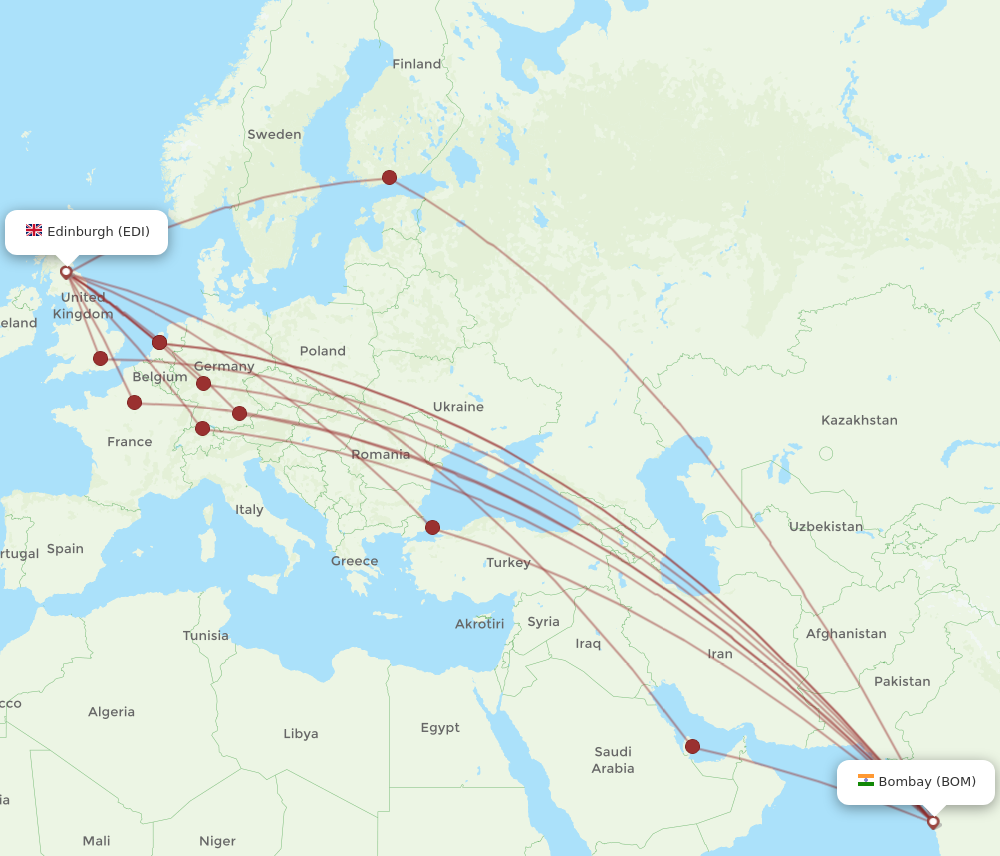 BOM to EDI flights and routes map