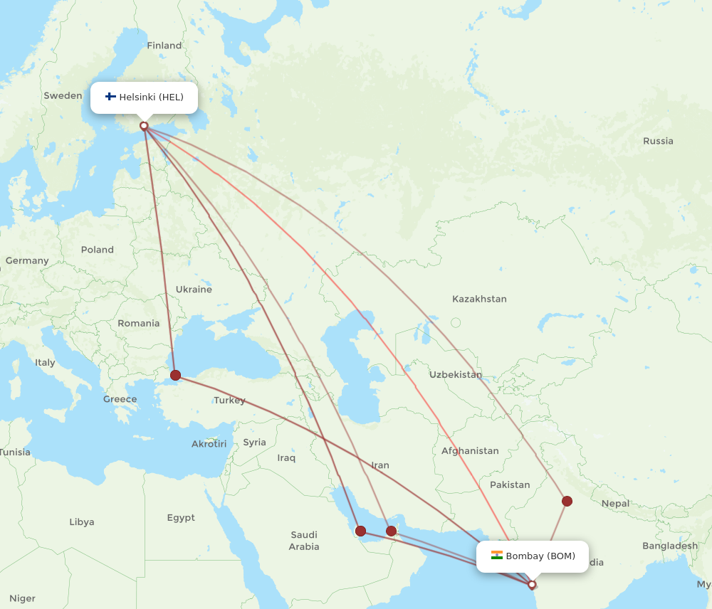 Flights from Mumbai to Helsinki BOM to HEL Flight Routes