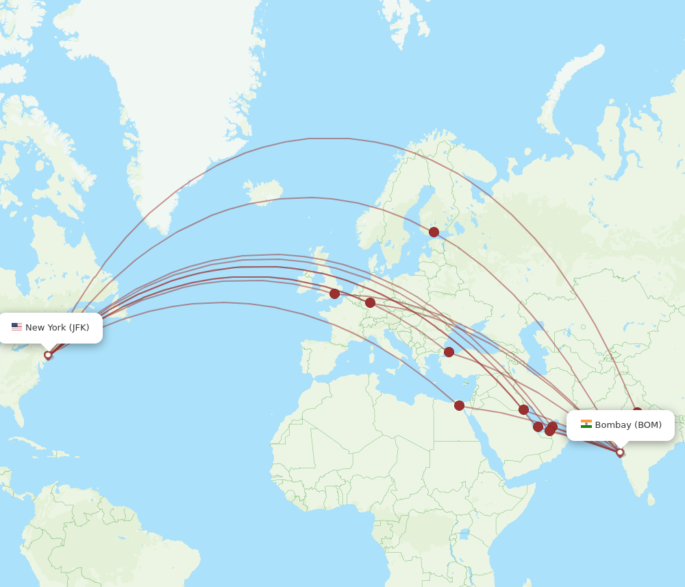 All flight routes from Mumbai to New York, BOM to JFK - Flight Routes