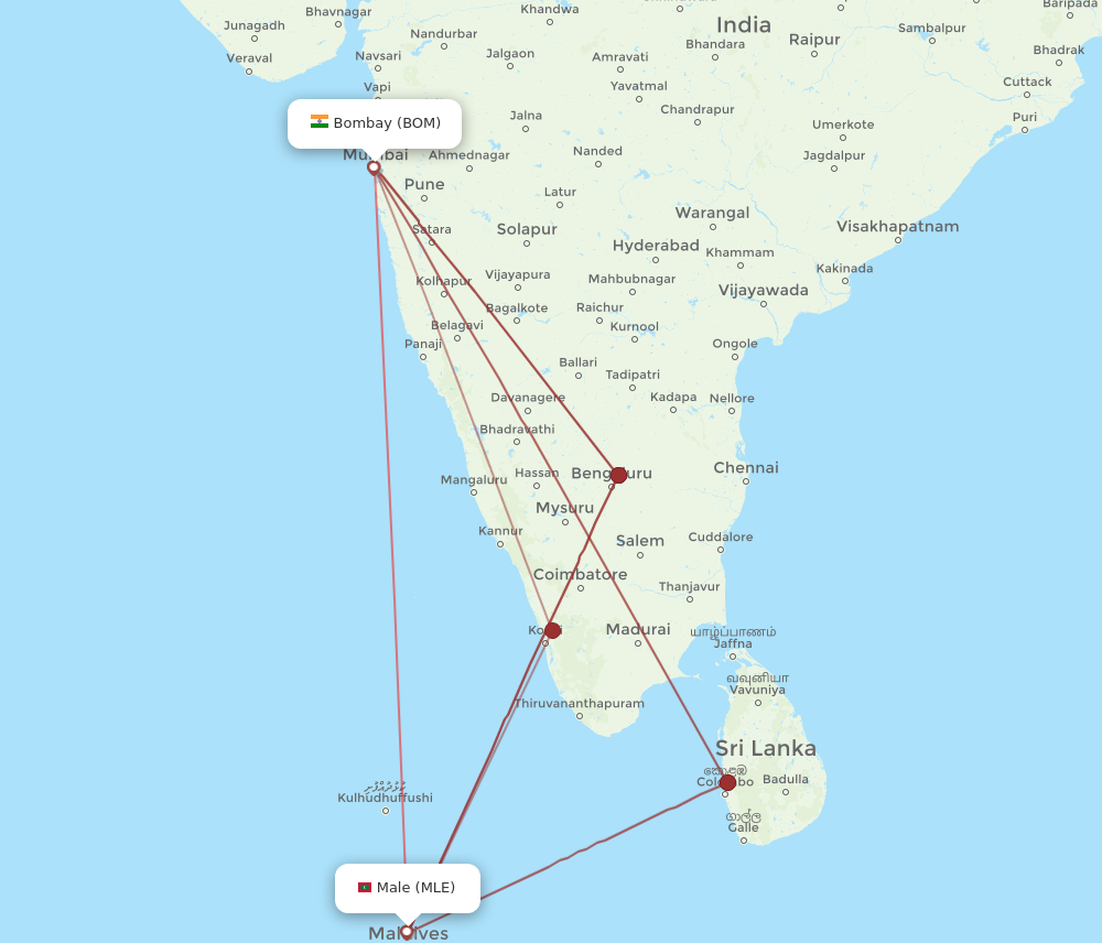 Flights from Mumbai to Male BOM to MLE Flight Routes