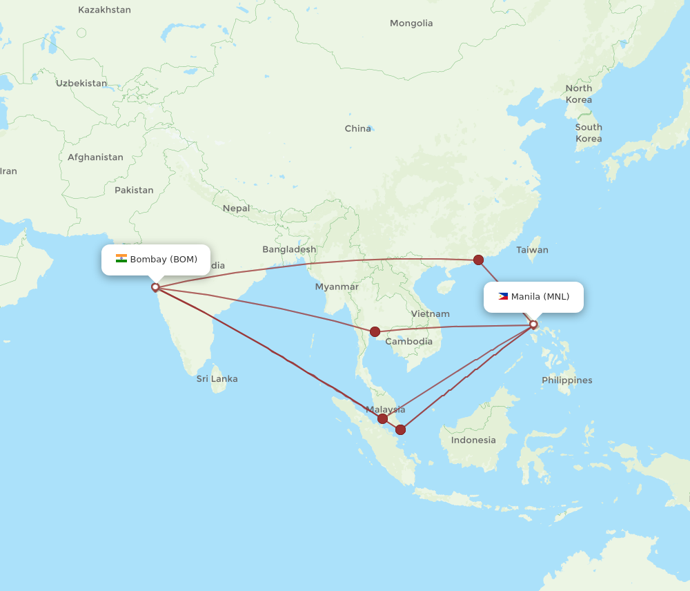 All Flight Routes From Mumbai To Manila Bom To Mnl Flight Routes 6224