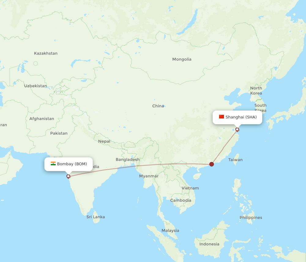 Flights from Mumbai to Shanghai BOM to SHA Flight Routes