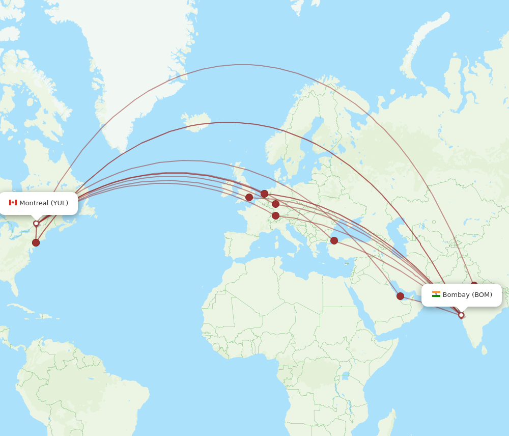 All Flight Routes From Mumbai To Montreal, BOM To YUL - Flight Routes