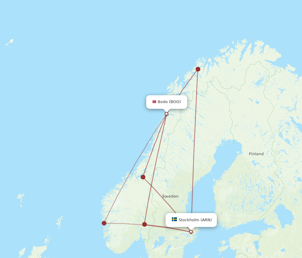 Flights from Bodo to Stockholm BOO to ARN Flight Routes