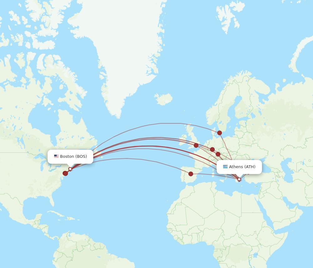 Flights from Boston to Athens BOS to ATH Flight Routes