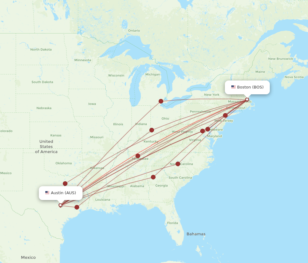 Flights from Boston to Austin BOS to AUS Flight Routes