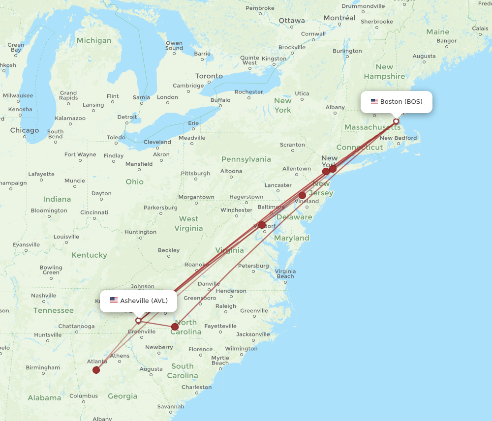 Flights from Boston to Asheville BOS to AVL Flight Routes