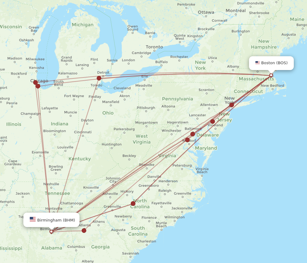 Flights from Boston to Birmingham BOS to BHM Flight Routes