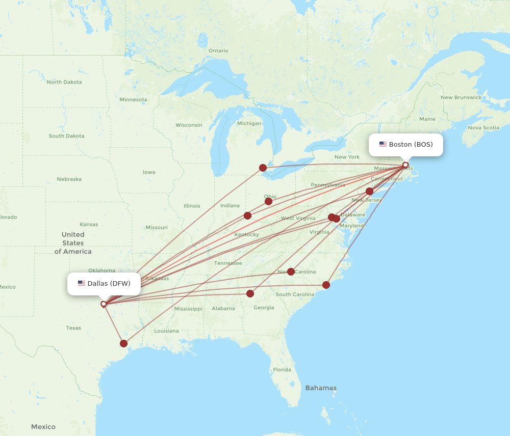 Flights from Boston to Dallas BOS to DFW Flight Routes