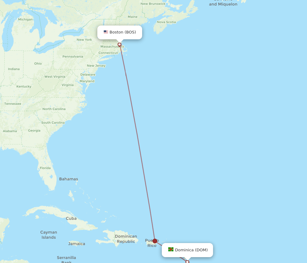 Flights from Boston to Dominica BOS to DOM Flight Routes