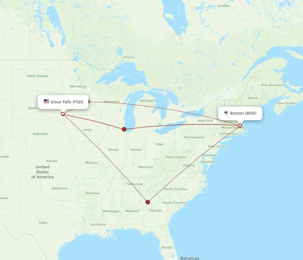 Flights from Boston to Sioux Falls BOS to FSD Flight Routes