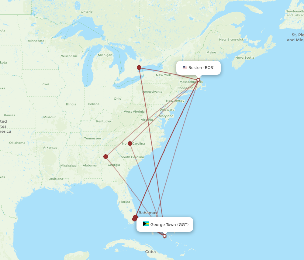 Flights from Boston to George Town BOS to GGT Flight Routes