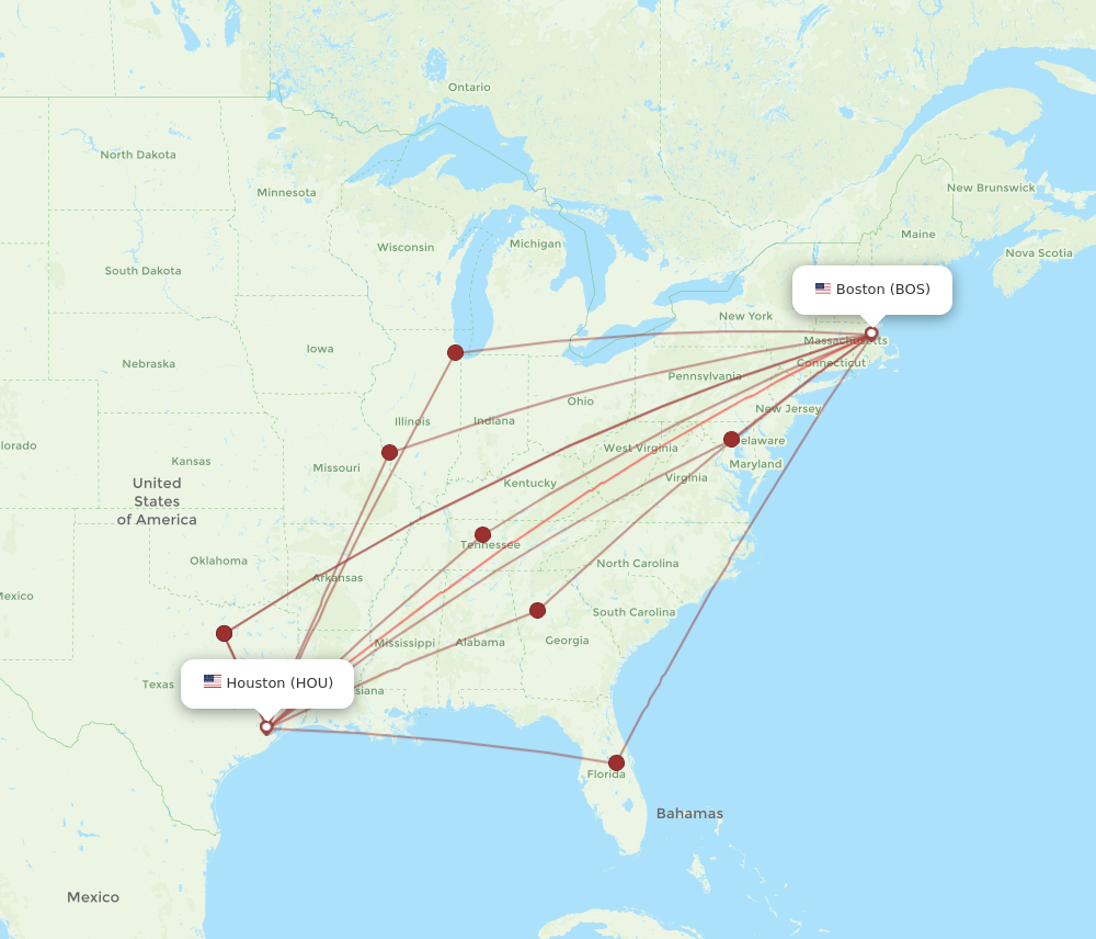 Flights from Boston to Houston BOS to HOU Flight Routes