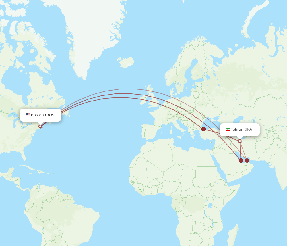 Flights from Boston to Tehran, BOS to IKA - Flight Routes