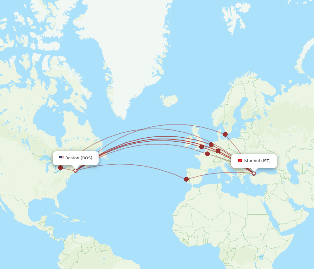 Flights from Boston to Istanbul, BOS to IST - Flight Routes