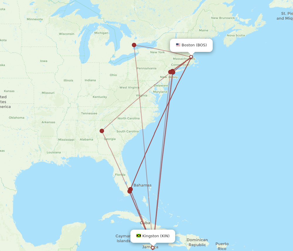 Flights from Boston to Kingston BOS to KIN Flight Routes