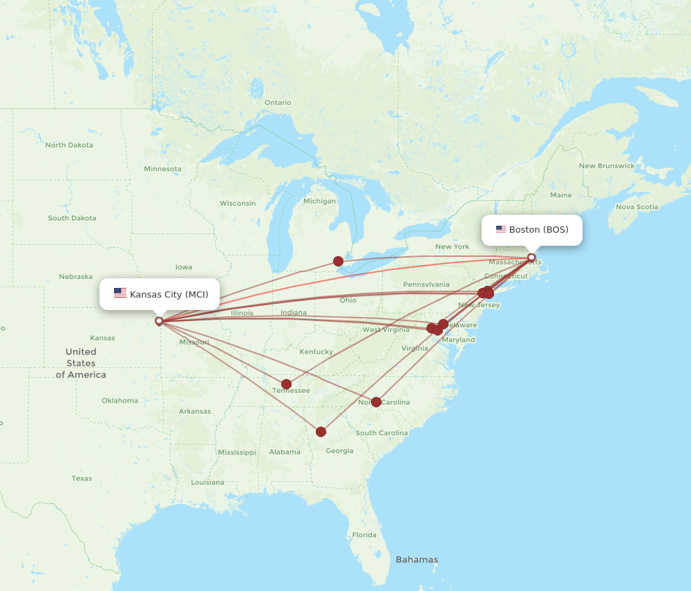 Flights from Boston to Kansas City BOS to MCI Flight Routes