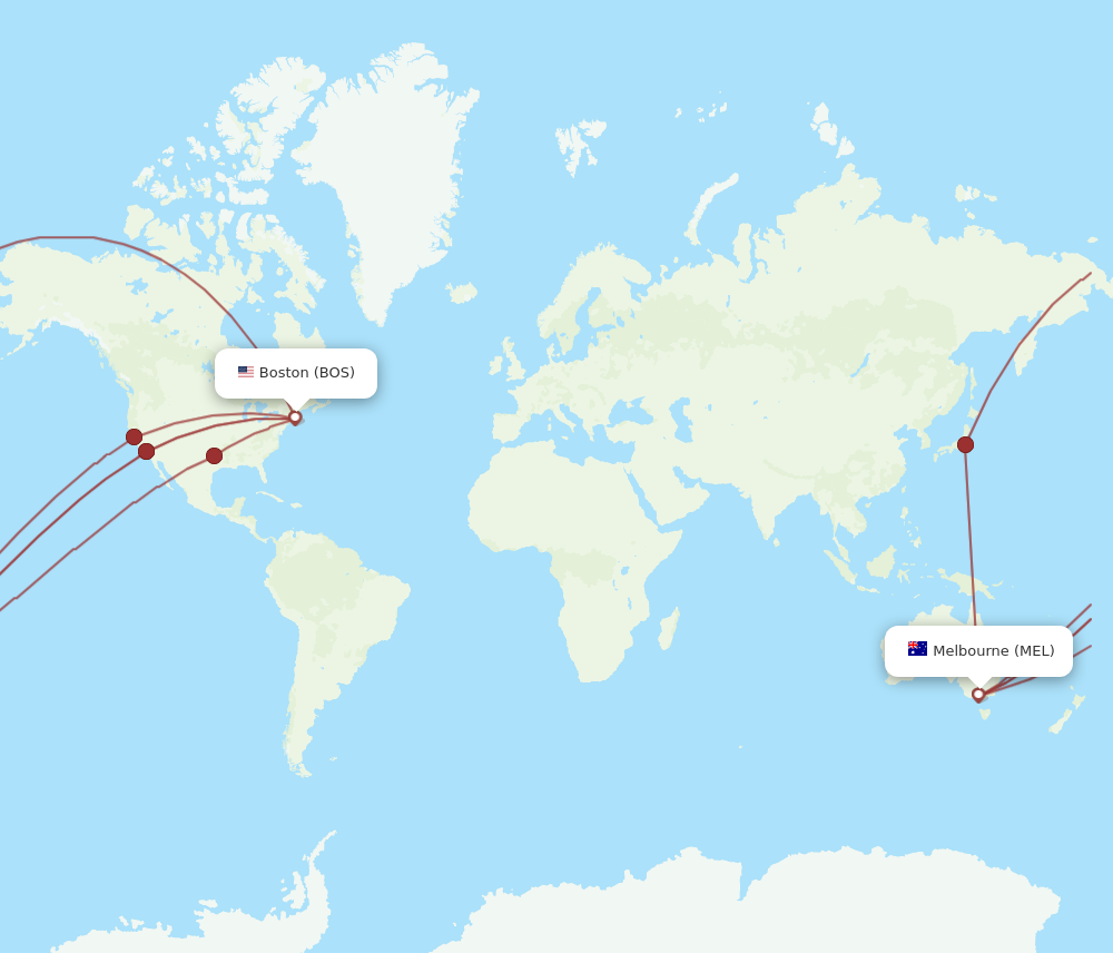 Flights from Boston to Melbourne BOS to MEL Flight Routes