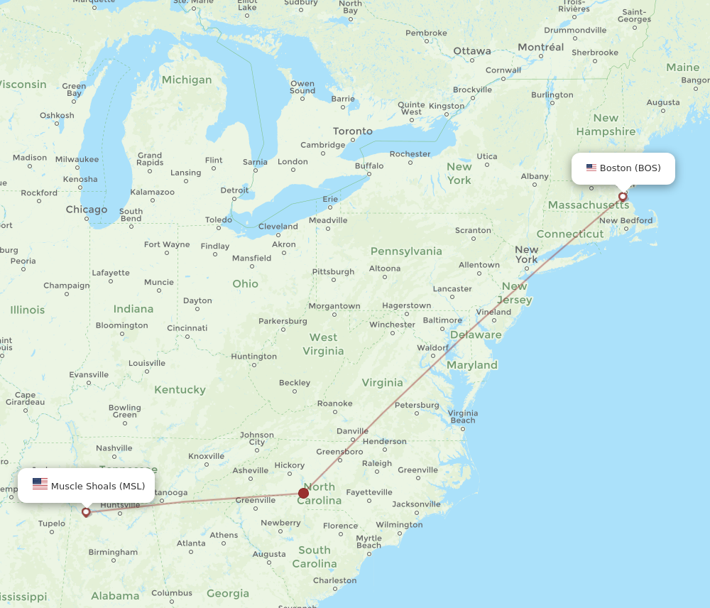 Flights from Boston to Muscle Shoals BOS to MSL Flight Routes