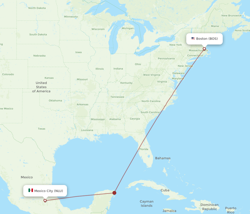 All flight routes from Boston to Mexico City, BOS to NLU - Flight Routes