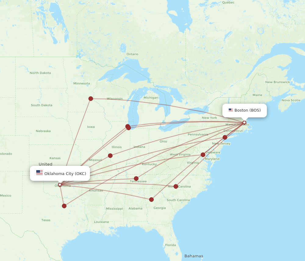 Flights from Boston to Oklahoma City BOS to OKC Flight Routes