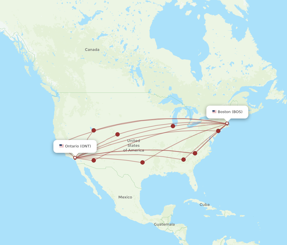 All flight routes from Boston to Ontario, BOS to ONT - Flight Routes