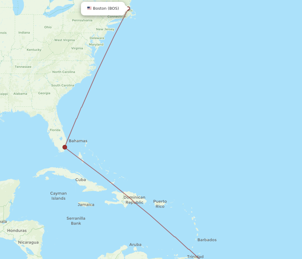 Flights from Boston to Paramaribo, BOS to PBM - Flight Routes