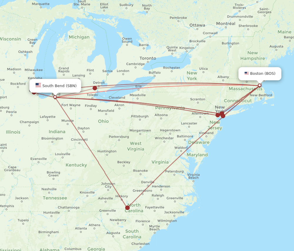 Flights from Boston to South Bend BOS to SBN Flight Routes