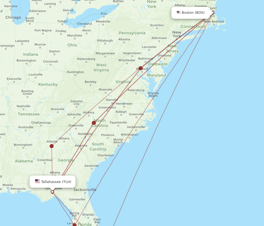 Flights from Boston to Tallahassee BOS to TLH Flight Routes