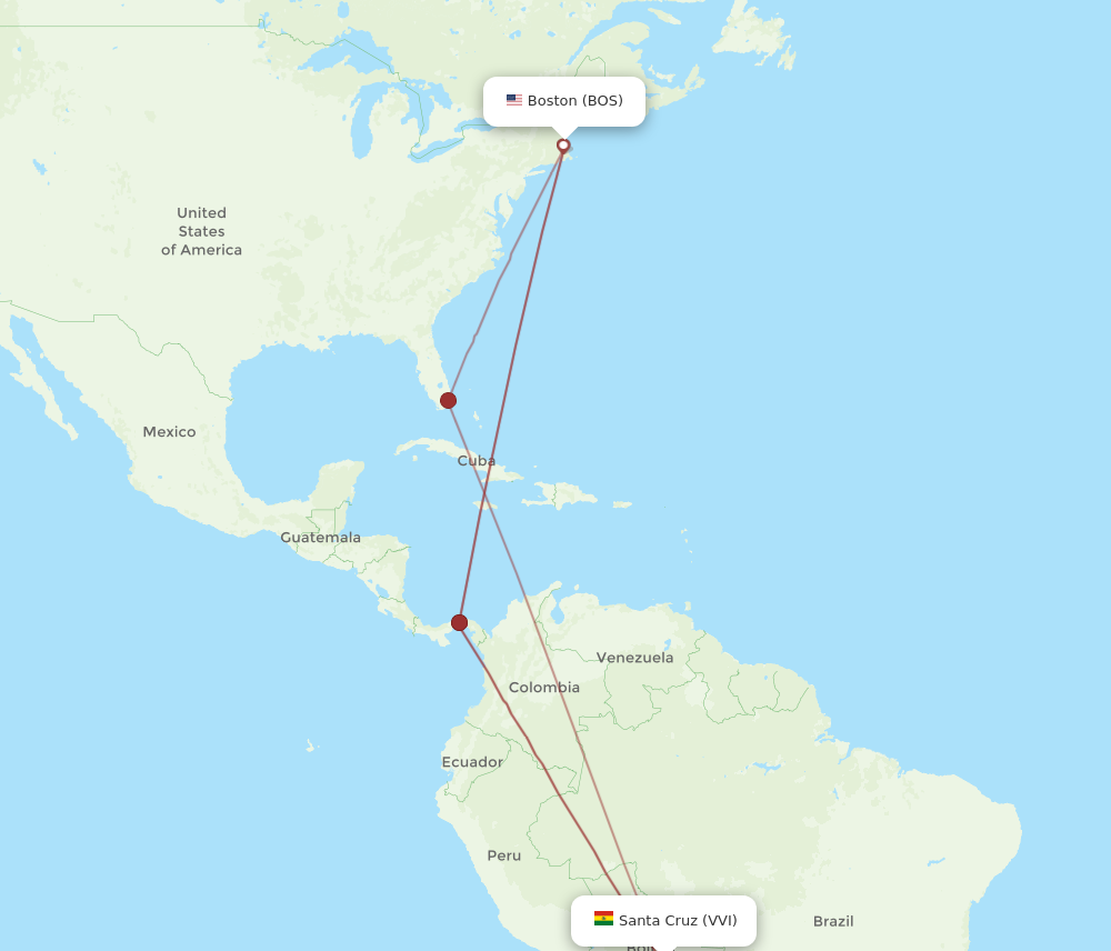 Flights from Boston to Santa Cruz BOS to VVI Flight Routes