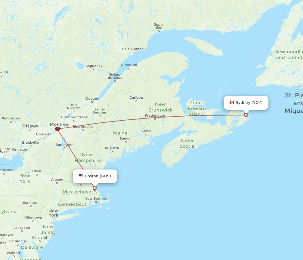 Flights from Boston to Sydney BOS to YQY Flight Routes