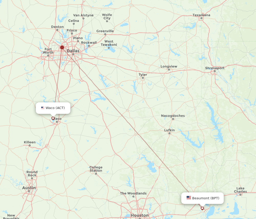 Flights from Beaumont to Waco BPT to ACT Flight Routes