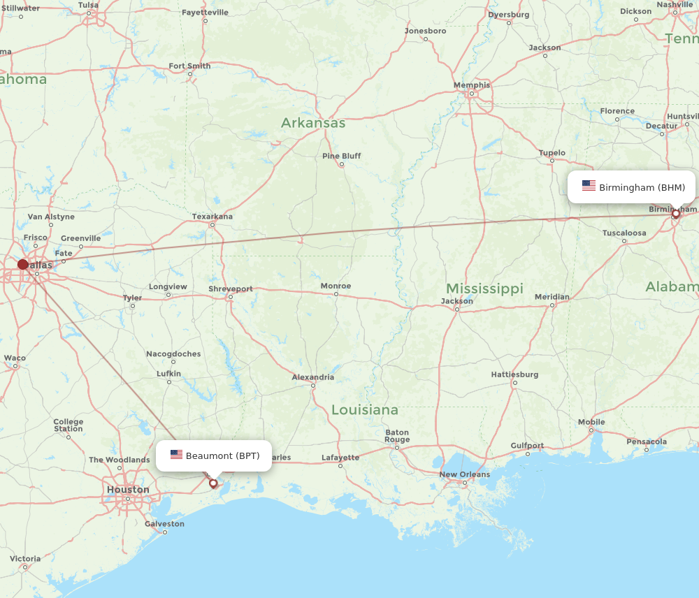 Flights from Beaumont to Birmingham BPT to BHM Flight Routes