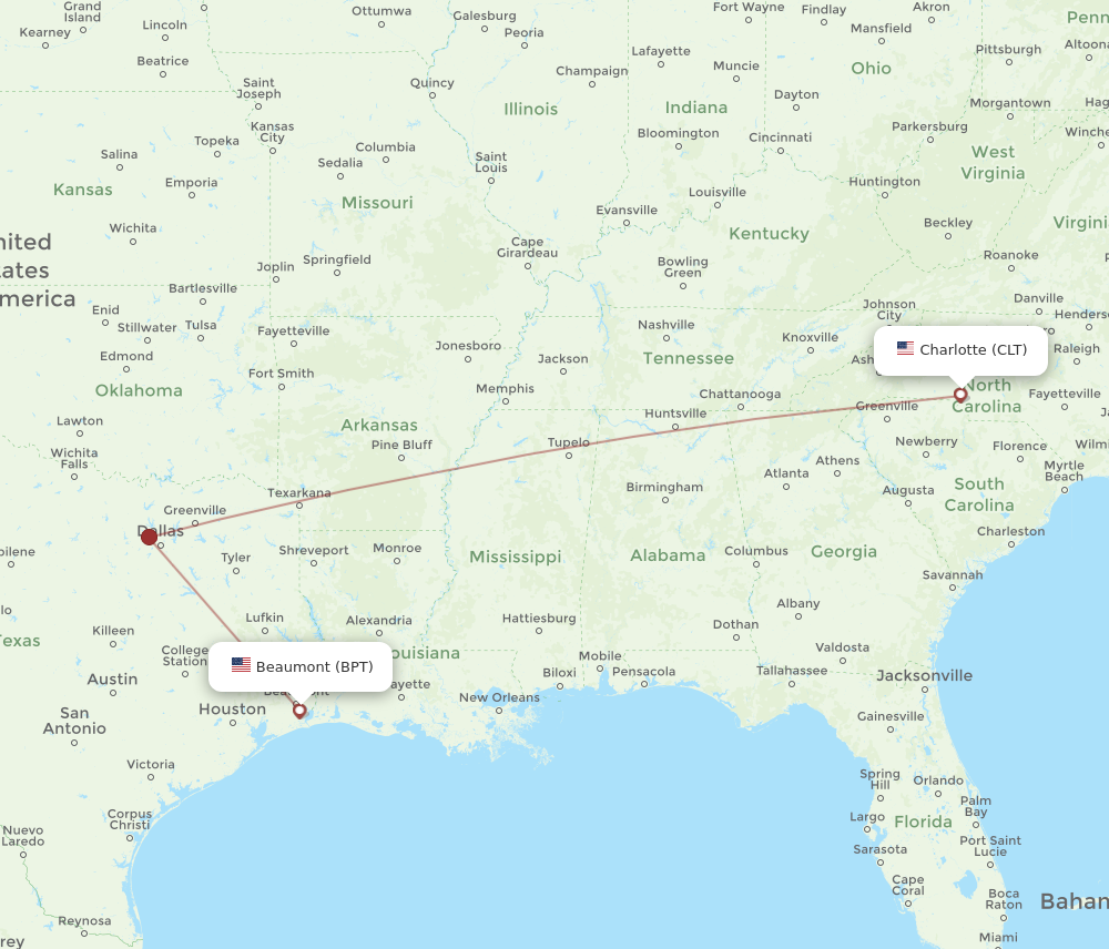 Flights from Beaumont to Charlotte BPT to CLT Flight Routes