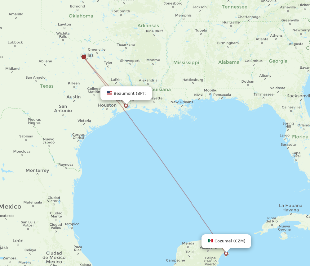 Flights from Beaumont to Cozumel BPT to CZM Flight Routes